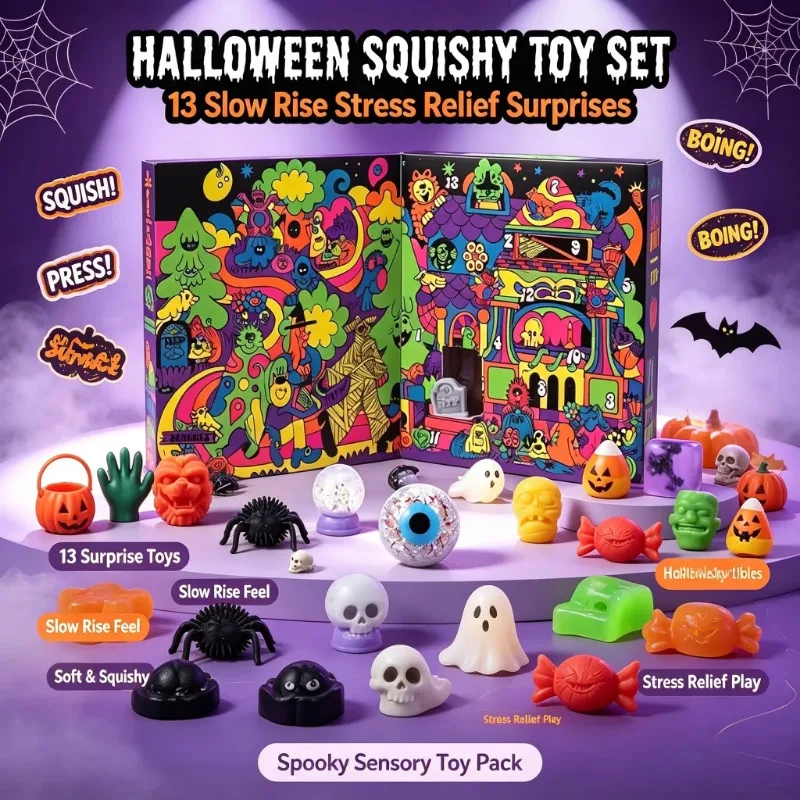 Needoh 13-Day Halloween Advent Calendar Funky Frights Theme Spooky Squishy Slow Rise Stress Relief Toys Countdown Gift Box