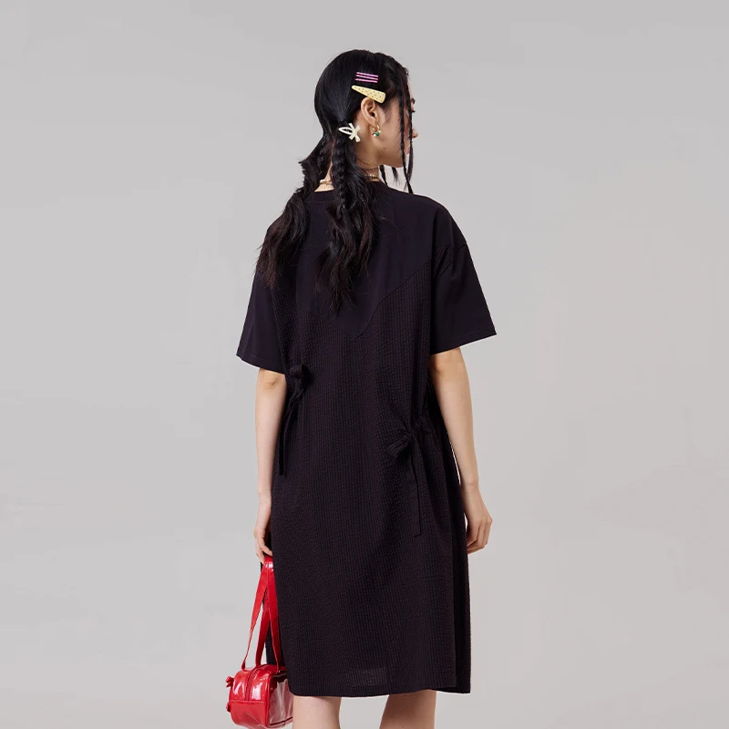 MOVEUP Women's Dropped Sleeve Knit Midi Dress 2026 Summer Diagonal Drawstring Waist Solid Loose Casual Elegant Dresses 3ELX11303
