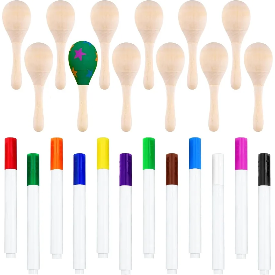 

Morcheiong 12 шт. DIY мини-деревянные маракасы для 12 шт. разноцветные ручки Fiesta мексиканские маракасы сувениры Cinco De Mayo Party Suppl