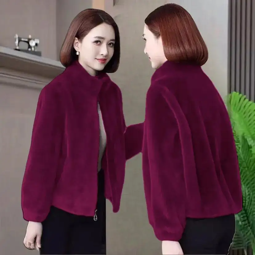 Jonge moeder wintermode imitatiebontjas dames leder en bont imitatie nerts veelzijdige top 2024 nieuw rits sluiting