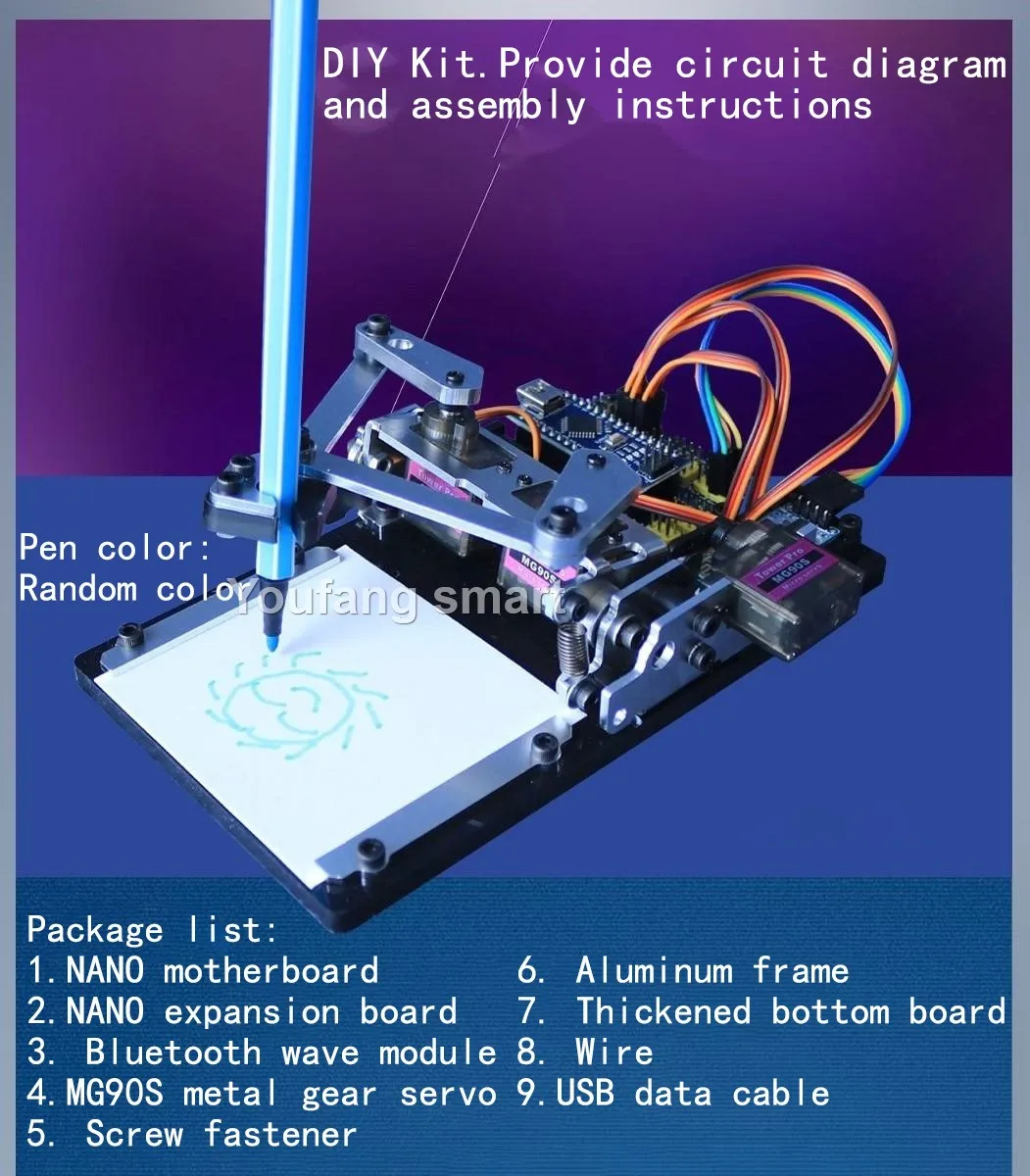 Drawbot روبوت mg90 s مناور ألواح فنية ، آلة الرسم لاردوينو ، مجموعة ديي ، نانو برمجة روبوت مجموعة بداية