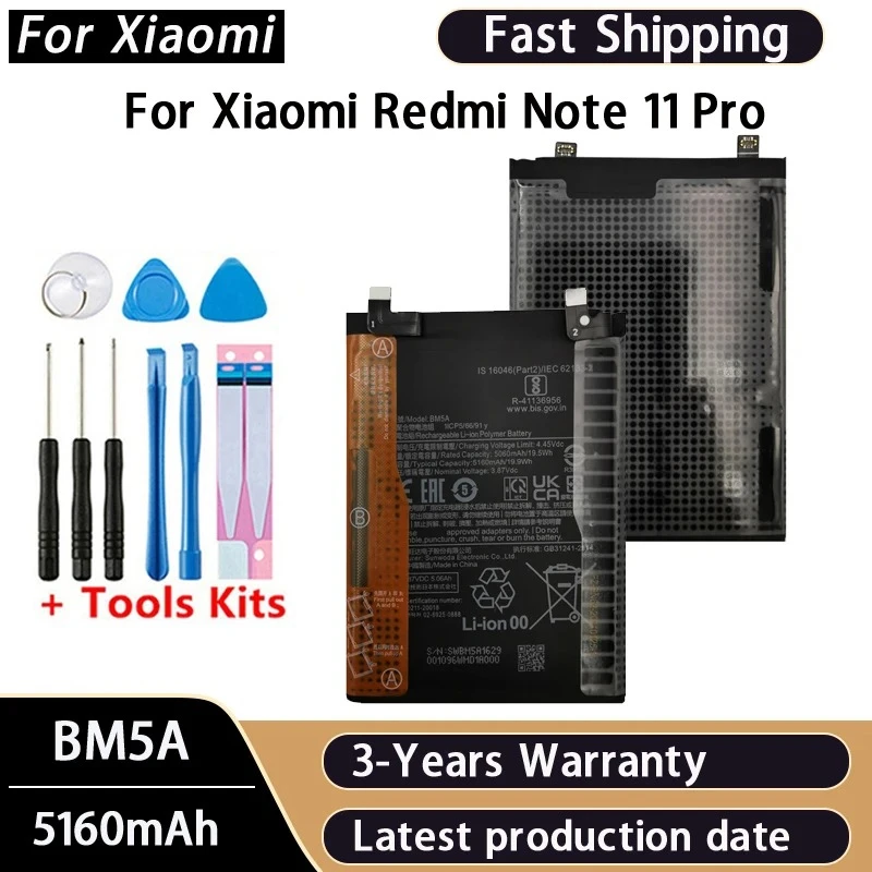 5160mAh Brand New BM5A Battery For Xiaomi MIUI Redmi Note 11 Pro 11pro Phone Replacement Batteries Bateria Batterij+Tools