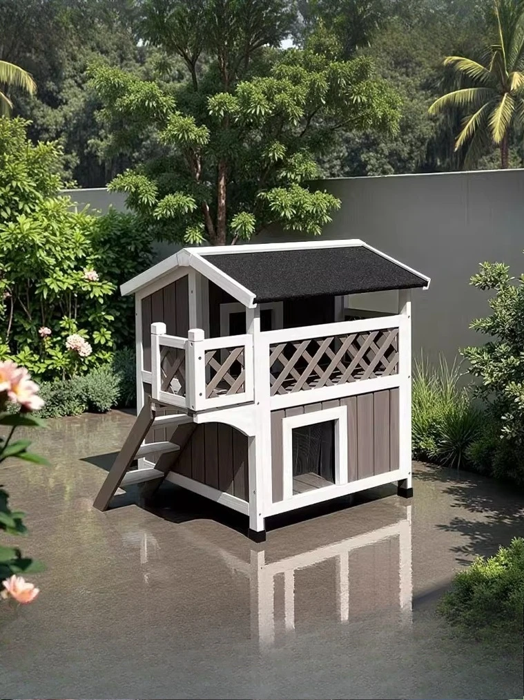 Cat house outdoor solid wood double-layer luxury cat villa rainproof stray cat house indoor and outdoor universal winter warm
