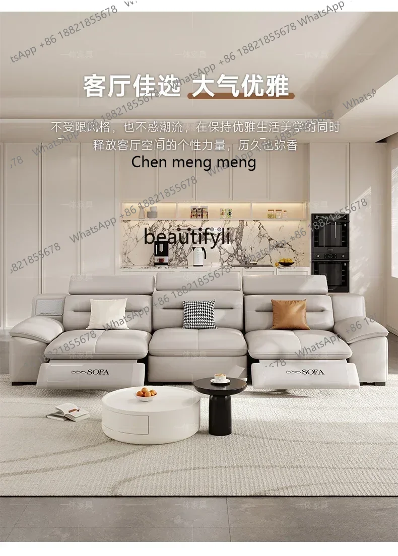 cn8350 LHY A  Leather Function Electric Retractable Sofa Adjustable Space Capsule Home Theater Living Room Straight Row Three-Se