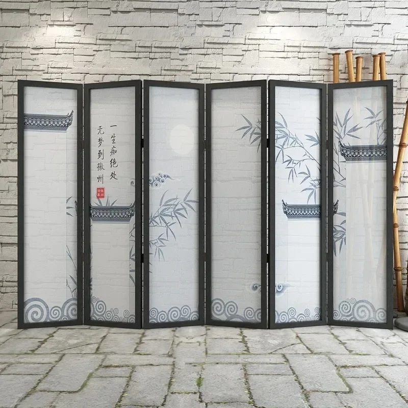 New Chinese Style Screen Partition Living Room Mobile Entrance Foldable Cover Tea Room Decoration Vintage Horse-Head Wall Bamboo