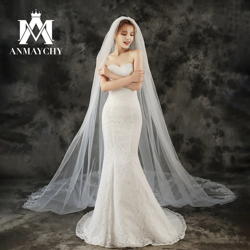 

One-layer Wedding Bridal Veil With Comb 2024 Elegant Cathedral Appliques Tulle Veil velo de novia