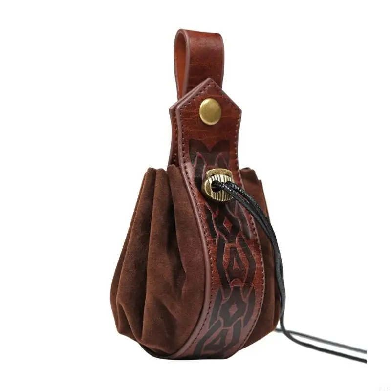 C4DE Medieval PU Leather Belt Pouch Vintage Waist Bag Portable Drawstring Bag Coin Purse Cosplay & Halloween Party Accessory