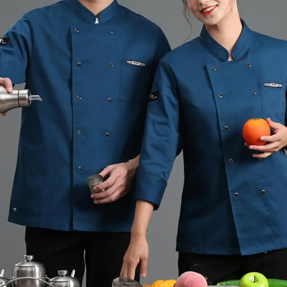 2023 Chef-Shirt Met Lange Mouwen Effen Kleur Cateringknopen Chef-Kok Uniform Herfst Dames Restaurant Koks Kleding