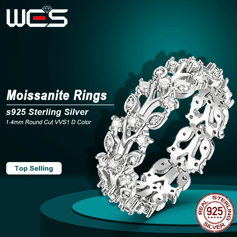 WES Moissanite Ring Tree of Life VVS1 925 Sterling Silver Vine Leaf Eternity Ring Openwork Wedding Band For Women Fine Jewelry