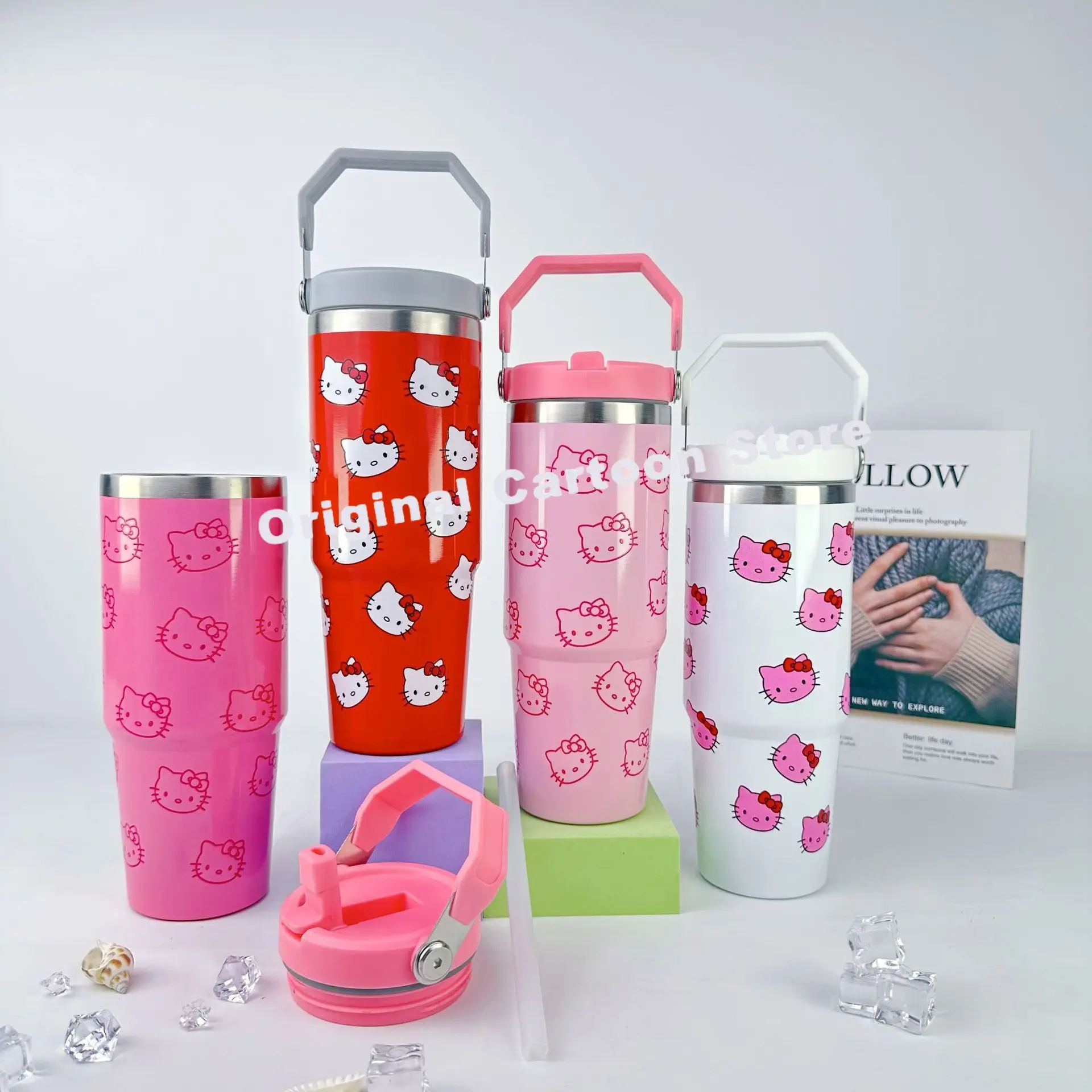 Hello Kitty Sanrio Kuromi 30oz Kubek samochodowy Izolacja próżniowa Utrzymuj zimno Kubek z uchwytem Kreskówkowy kubek samochodowy Ice Tyrant Prezent dla dziewczynki