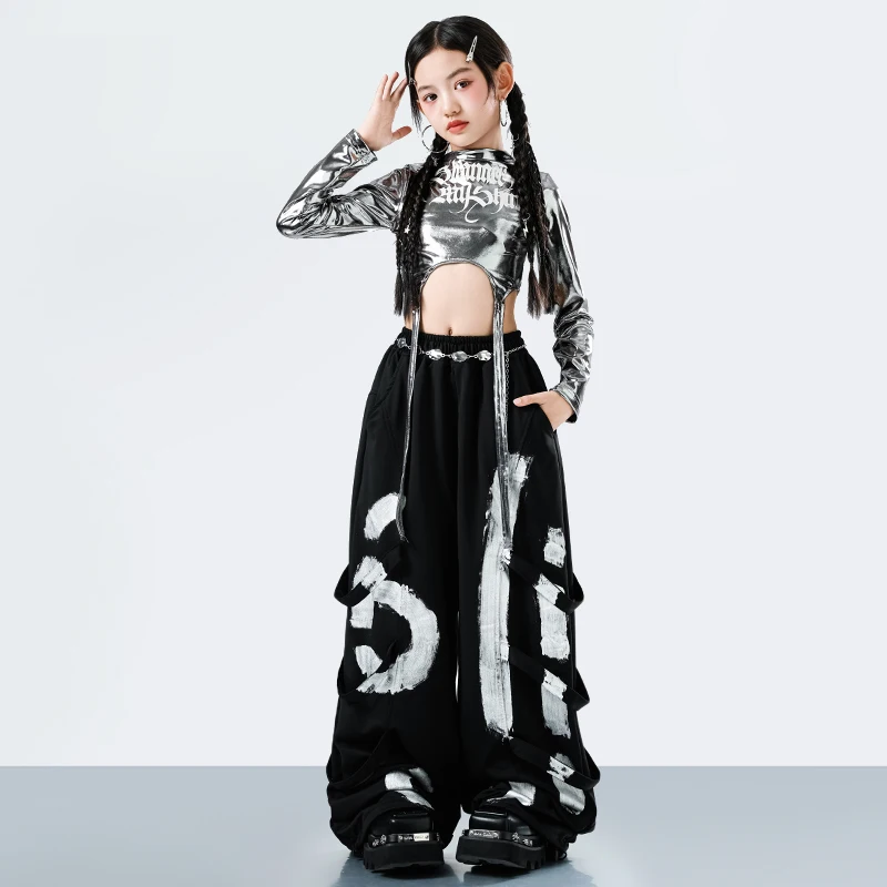 Fantasia de Dança Hip Hop Estilo Streetwear Y2K Coreano para Meninas, Conjunto de Roupas para Performance Infantil