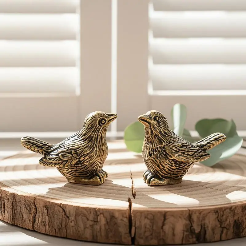 Intricate Brass Sparrow Tea Pet Solid Polished Bird Figurine for Indoor Outdoor Office Patio Table Collection Decor