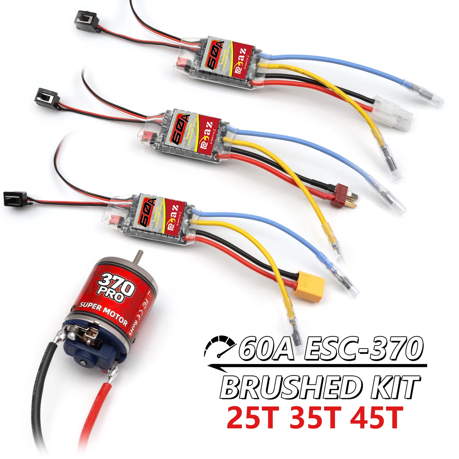 RC 370 External Brushed Motor 25T 35T 45T Stainless 60A Brushed Group for 1/16 1/18 RC Car/Ship Crawler Axial SCX24 Tamiya Traxx