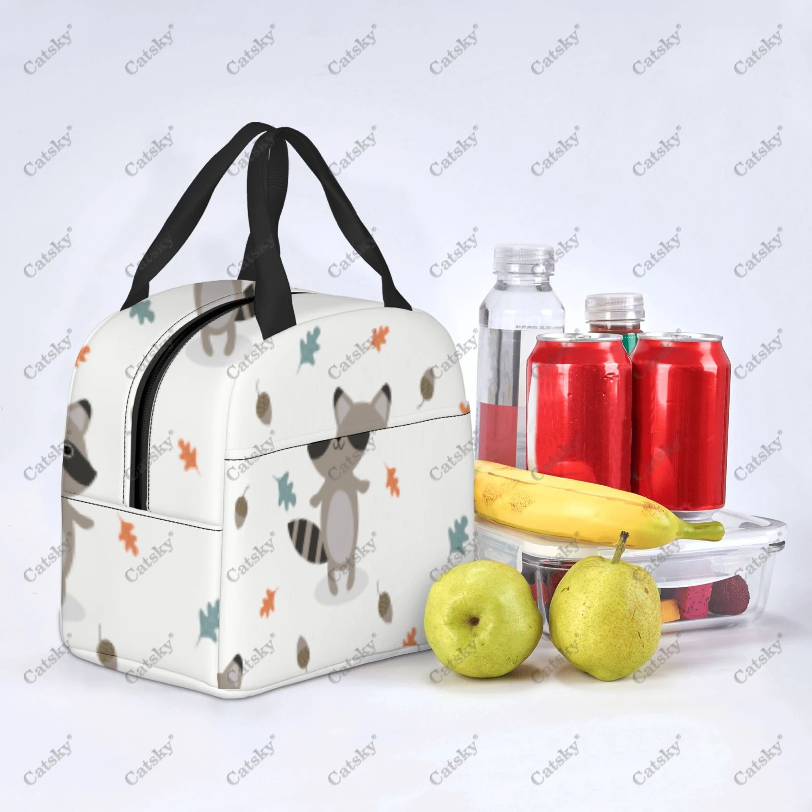 Raccoon Pattern Portable aluminum foil thickened insulated lunch bag meal bag printed waterproof insulated lunch tote bags