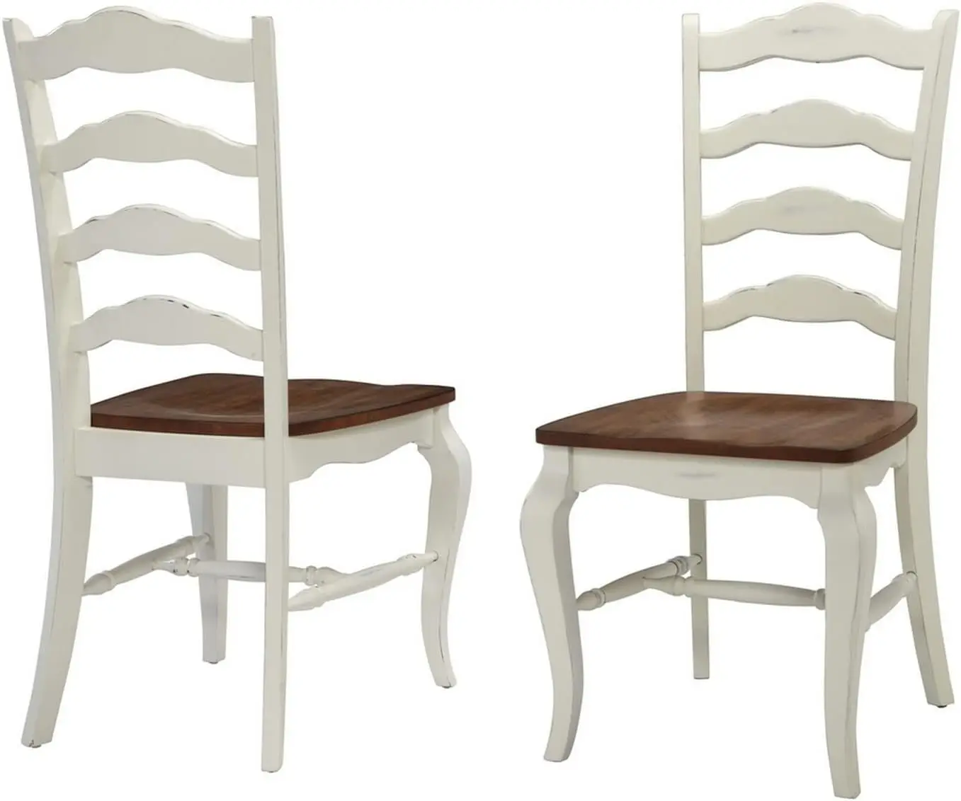 

French Countryside Oak/White Pair of Chairs with Distressed Oak and Rubbed White Finish 16.5D x 17.75W x 18H in