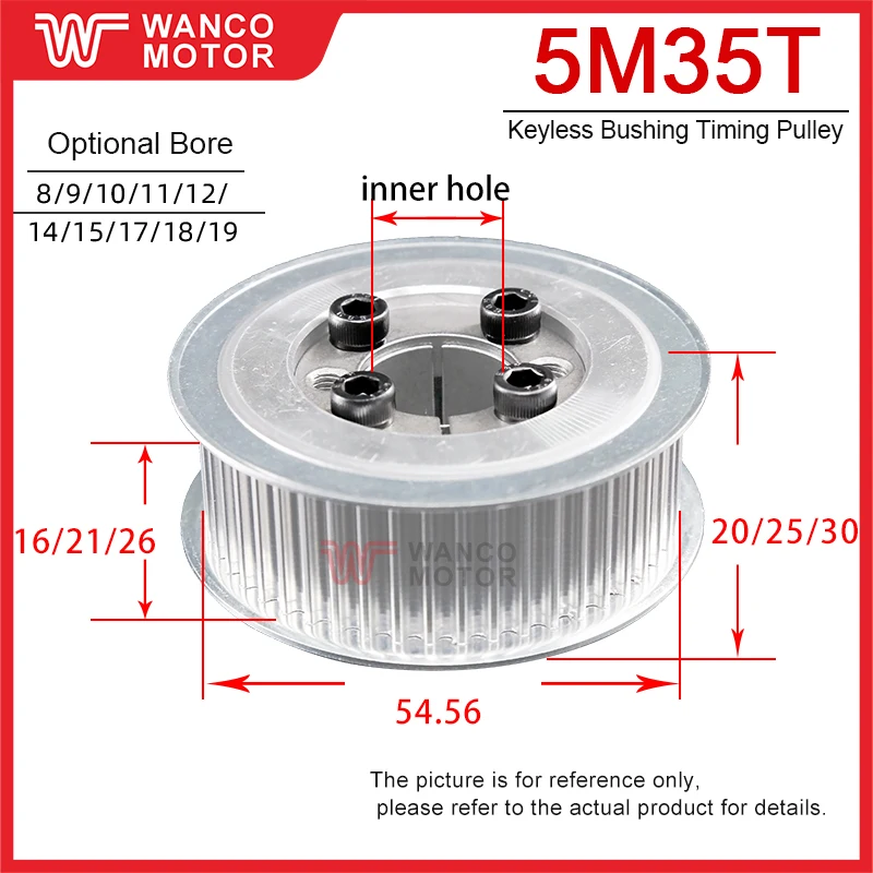 HTD5M 34T/35T/36Teeth Timing Pulley Keyless Bushing Bore8/9/10-19mm 34T 35T 36T 5M Synchronous Wheel For Belt Width 15/20/25mm