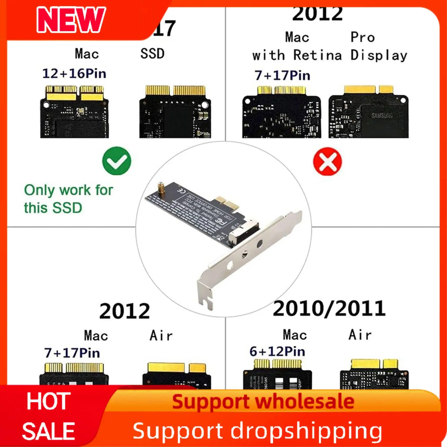 

Превосходная карта преобразования PCI Express PCI-E 1X на 12 + 16 контактов для Mac Pro Air SSD 2013-2017 гг.