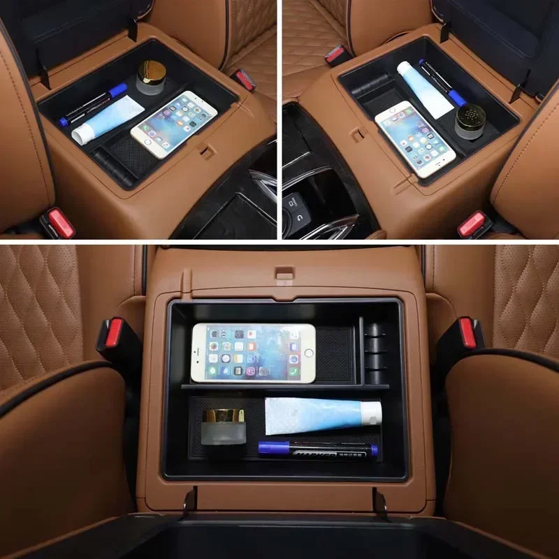 

For Infiniti QX80 2023 ABS Black Car Center Armrest Storage Box Mobile Phone Tray Organizing Box Trim Car Accessories