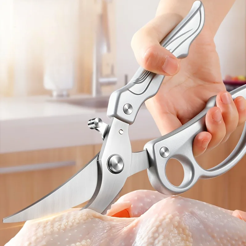 1pc Heavy-Duty Kitchen Shears with Spring-Loaded Ejector & Non-Slip Ergonomic Handle for Chicken Bones, Fish Spines, Hard Shells