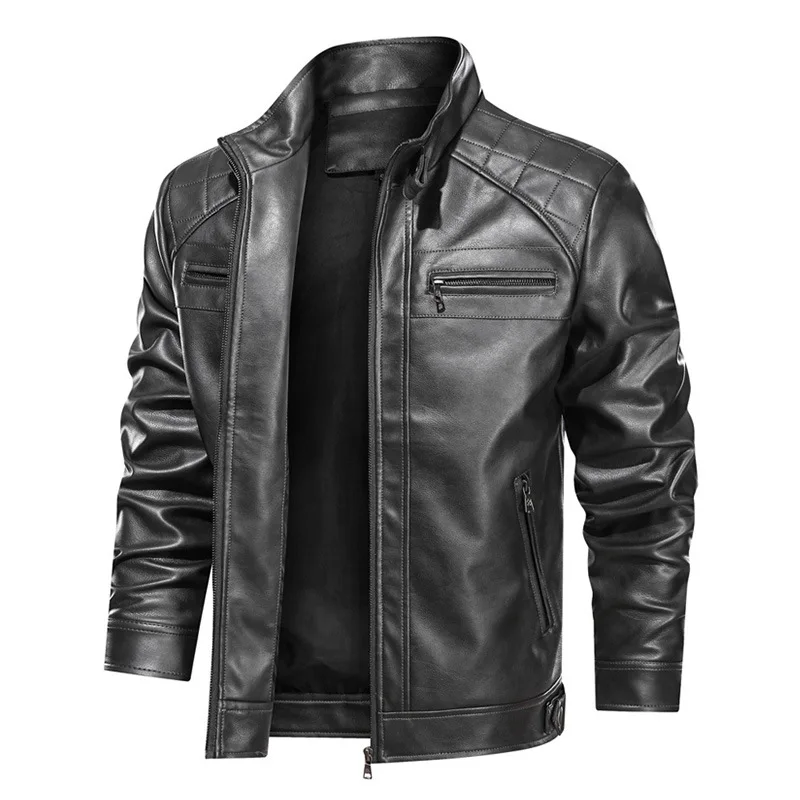 رجل سترة جلدية الخريف بسيط الوقوف طوق كم طويل معطف الذكور شارع العليا الشرير مقاوم للماء يندبروف سستة الرجال ملابس خارجية #5