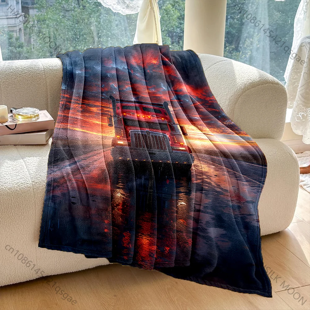 1PC Red truck on rainy highway Print Adult Children Warm Blankets Home Travel Car Soft Comfortable Suitable for all seasons