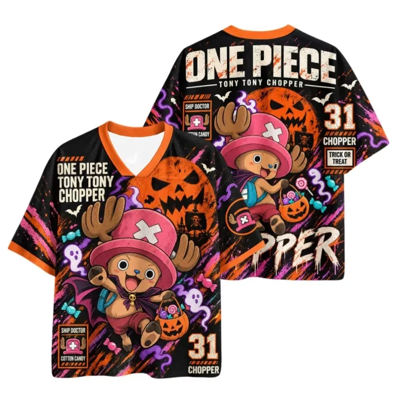 One Piece Tony Tony Chopper Halloween Jersey T-Shirt Anime V-Neck Short Sleeve Men Women Casual Summer Top