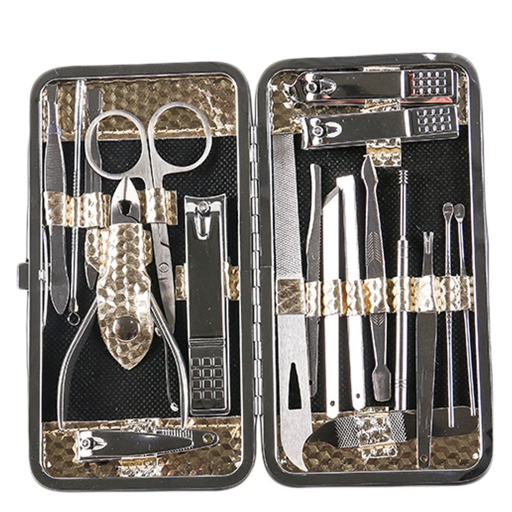 Conjunto de cortador de unhas profissional, 19 peças, aço inoxidável, ferramentas de manicure, leve, cabo longo, essencial, kit de aliciamento de unhas para casa