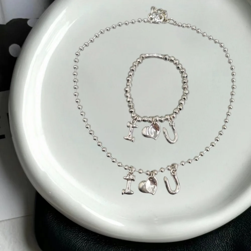 2026 Spain Sweet and Spicy Girl Wind Heart Pendant Bracelet Necklace Jewelry Two Piece Set Romantic Gift