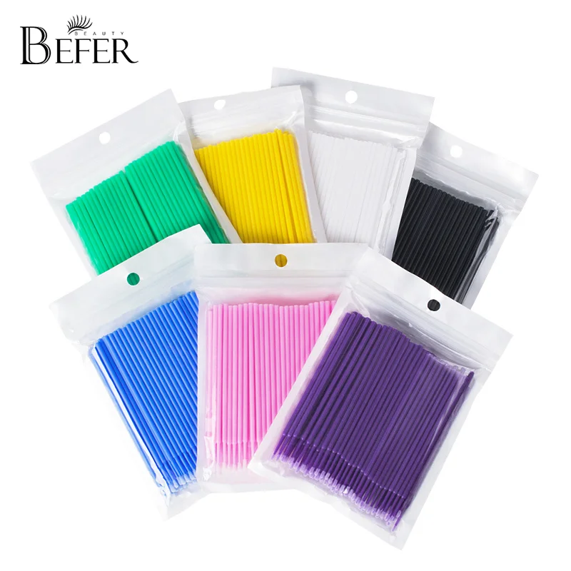 BEFER 일회용 마이크로브러시 청소 속눈썹 면봉, 속눈썹 익스텐션 리무버, 뷰티 디테일 조정, 메이크업 청소 도구