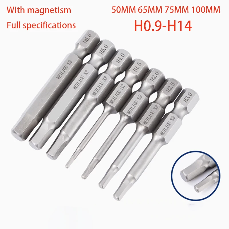 

1Pcs Hex Head Allen Wrench Drill Bit Set 1/4" 50/65/75/100mm Diameter Quick Release Shank Magnetic Screwdriver Bit Set H0.9- H14