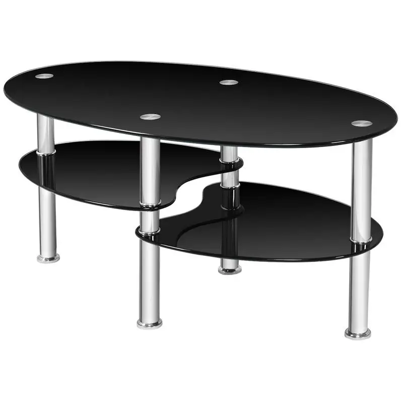 

Tempered Glass Oval Side Coffee Table-Black