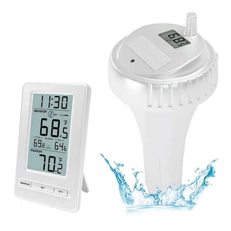 ABUP-Digital Temperature Sensor With 24H LCD Display Wireless Pool Thermometer For Swimming Pools Tubs With Memory Function