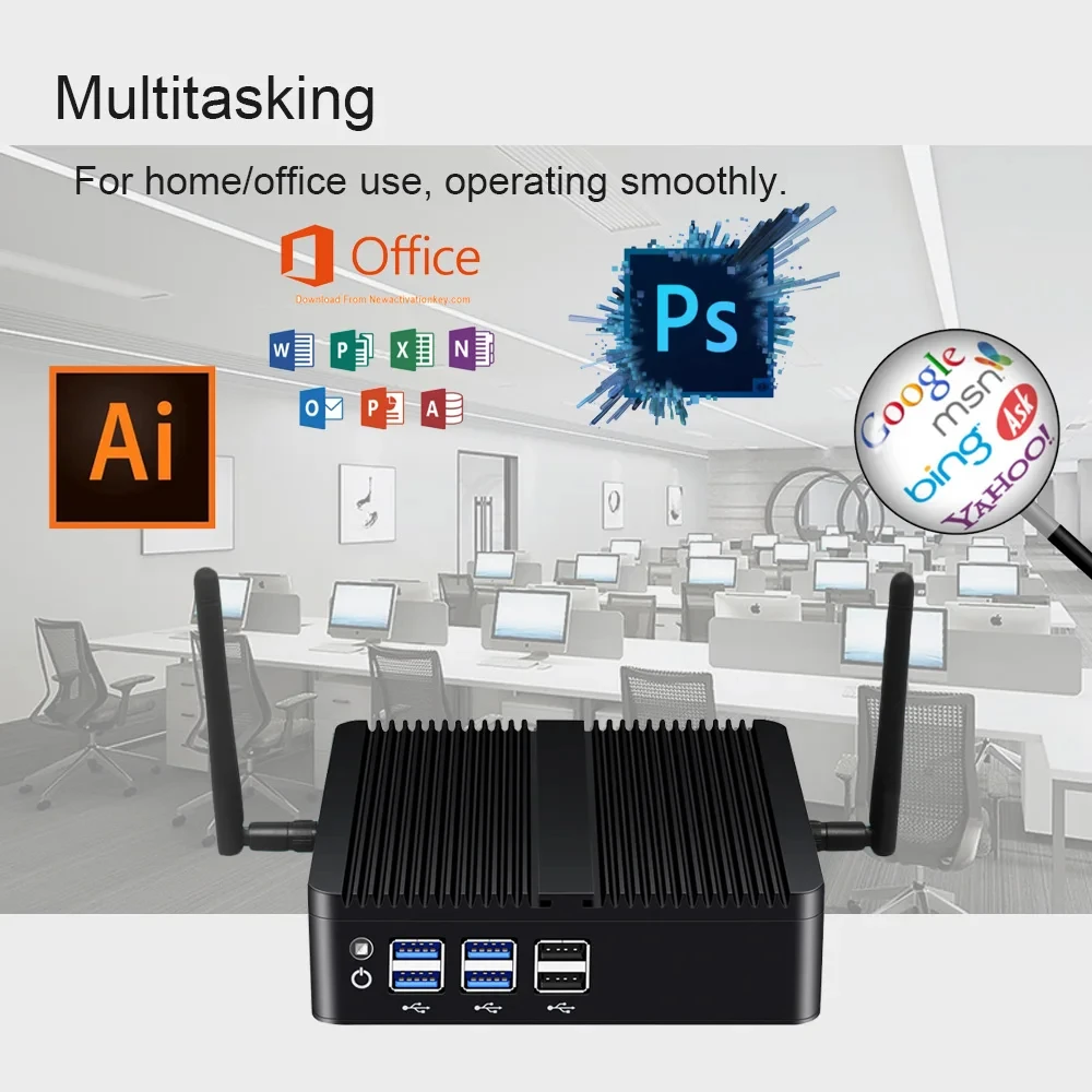 Helorpc Fanless Industrial Mini PC Inter Core i3/i5/i7 Processor with 4xUSB3.0 4xUSB2.0 HDMI VGA Support WIN10 LINUX Computer