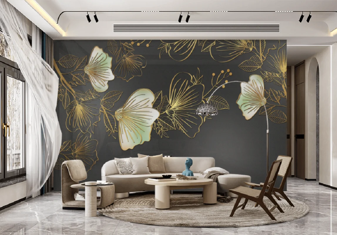 

Customized Mural Wallpaper Three-Dimensional Ginkgo Leaf Antique Style Retro Nostalgic Background Wall