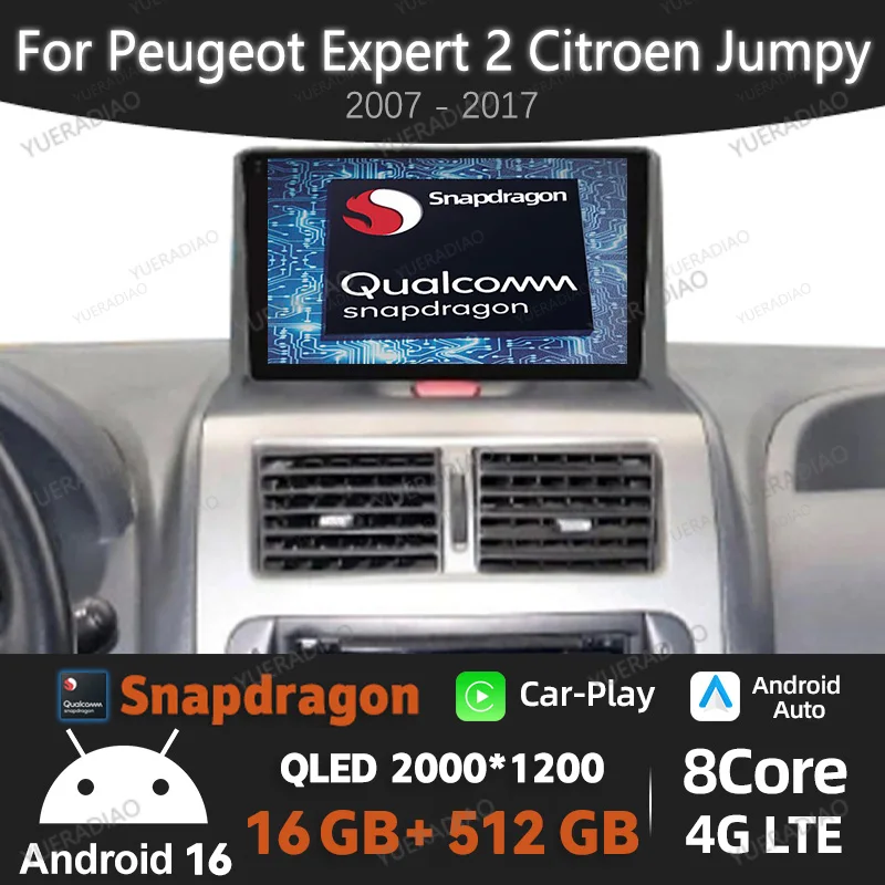 Android 16 Car Radio For Peugeot Expert 2 For Citroen Jumpy For Fiat Scudo For Toyota Proace 2007 - 2017 BT 2DIN Head Unit QLED