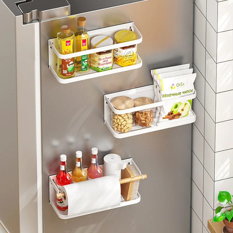 

Magnetic Storage Shelf Removable The Side of Refrigerator Spice Racks Easy Install Kitchen Condiment Organization Storage Shelf