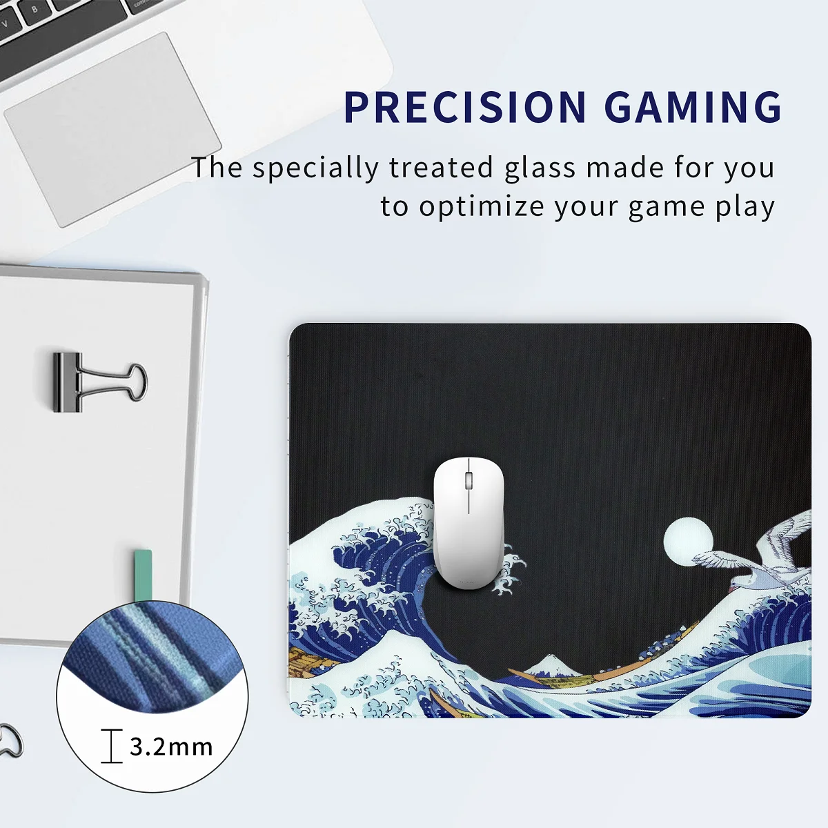 XVX Glass Mouse Pad Precision Gaming Ultre-smoothi Surface Easy to Clean Slod and Durable Mousepad