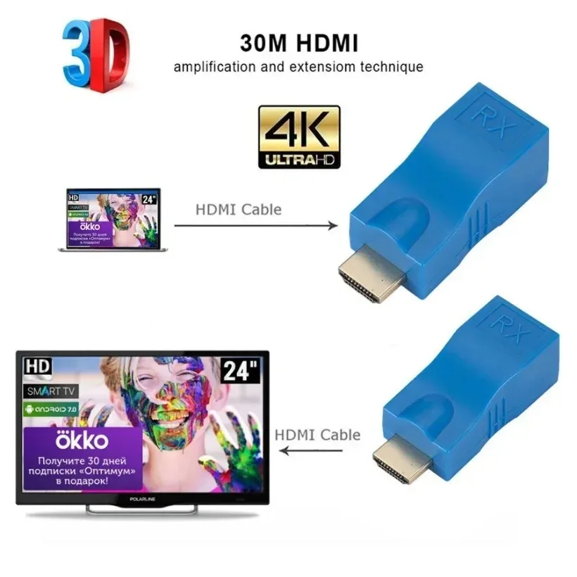 1 Pair RJ45 4K HDMI-compatible Extender Extension Up to 30m Over CAT5e Cat6 Network Ethernet LAN for HDTV HDPC DVD PS3 STB