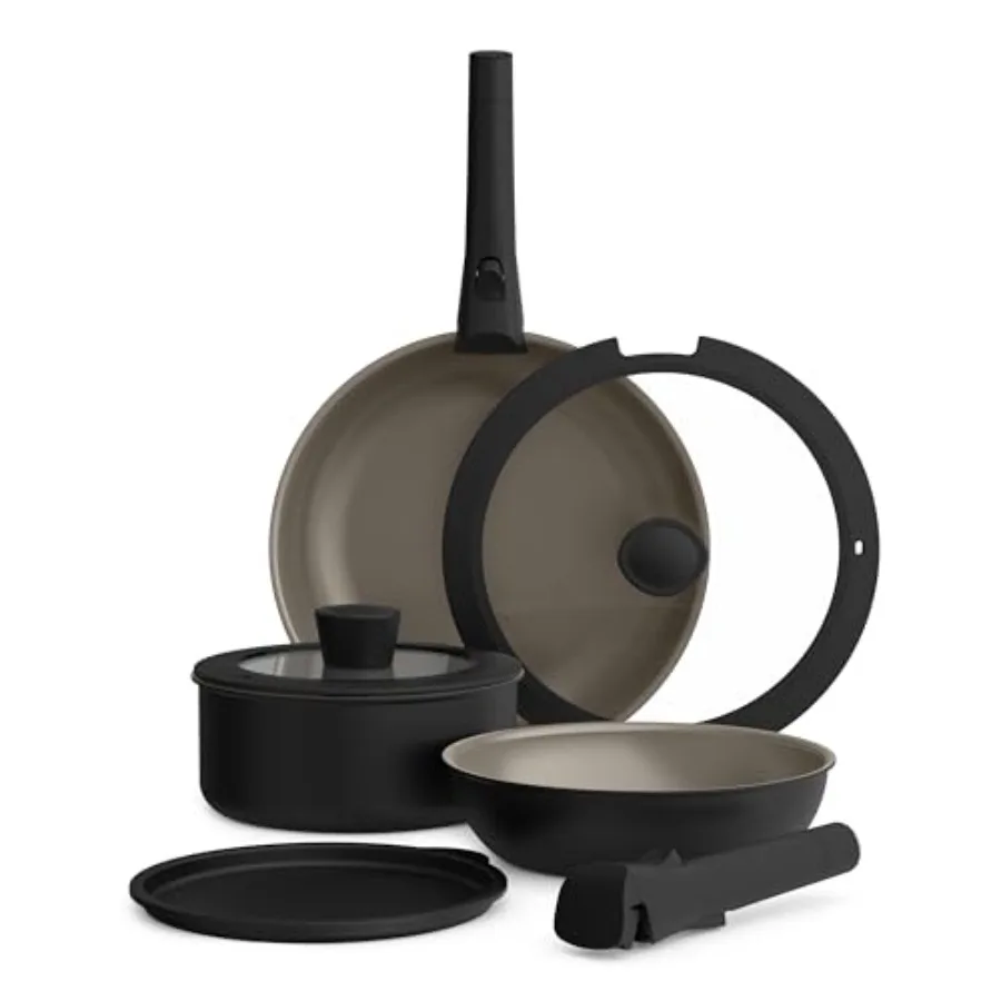 

8 Piece Removable Handle Cookware Set Fits-anywhere Kitchenware w EverGood Ceramic Nonstick Coating Dishwasher Oven Safe All St