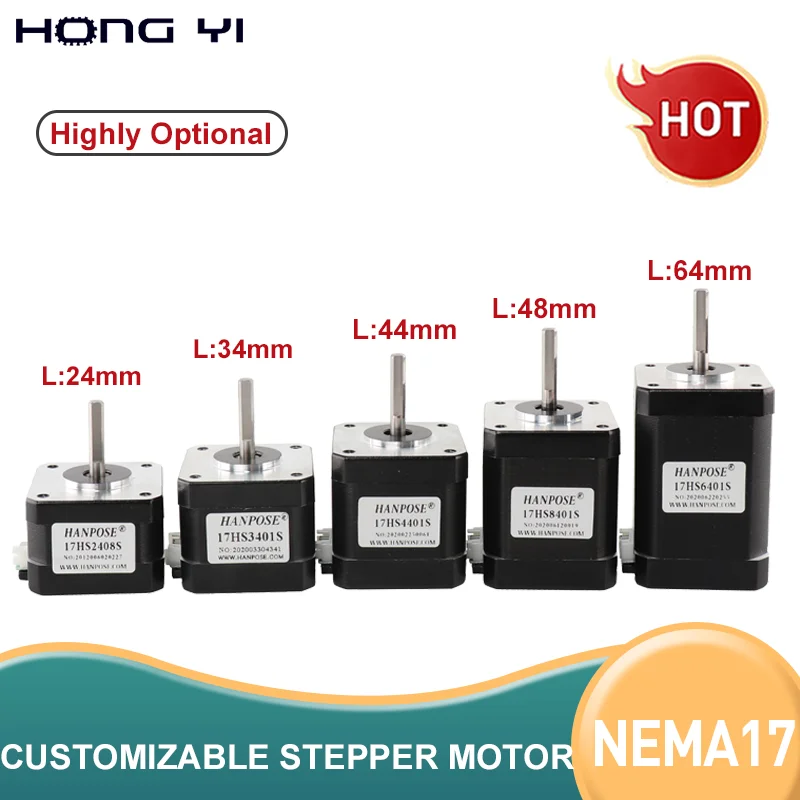 Silnik krokowy HANPOSE Nema17, moment obrotowy 78 oz-in (52 N-cm), prąd 1.8 A. Modele 17HS8401 17HS 2408 17HS3401S 17HS4401S 17HS6401S