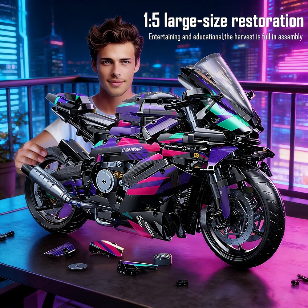 

2096PCS Scale Cyberpunk Mechanical Motorcycle Building Blocks Model Kit Construction Toy for Adults Kids Educational Moto Bricks