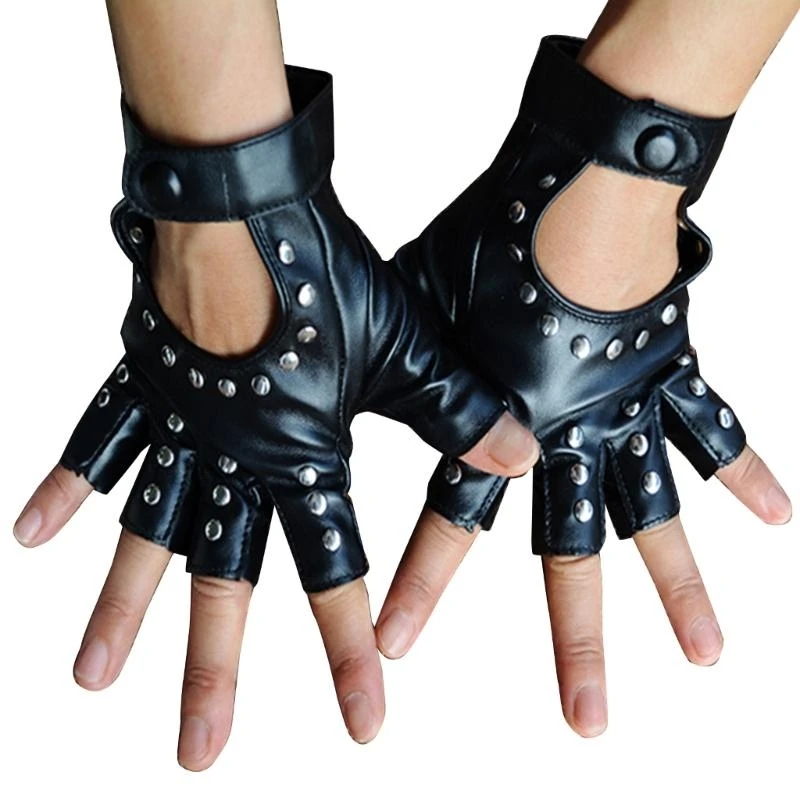 5asd Women Girl Riding Rading Radsporthandschuhe Cosplay halbe Finger PU -Handschuhe für Mädchen Rocker Star PU -Handschuhe