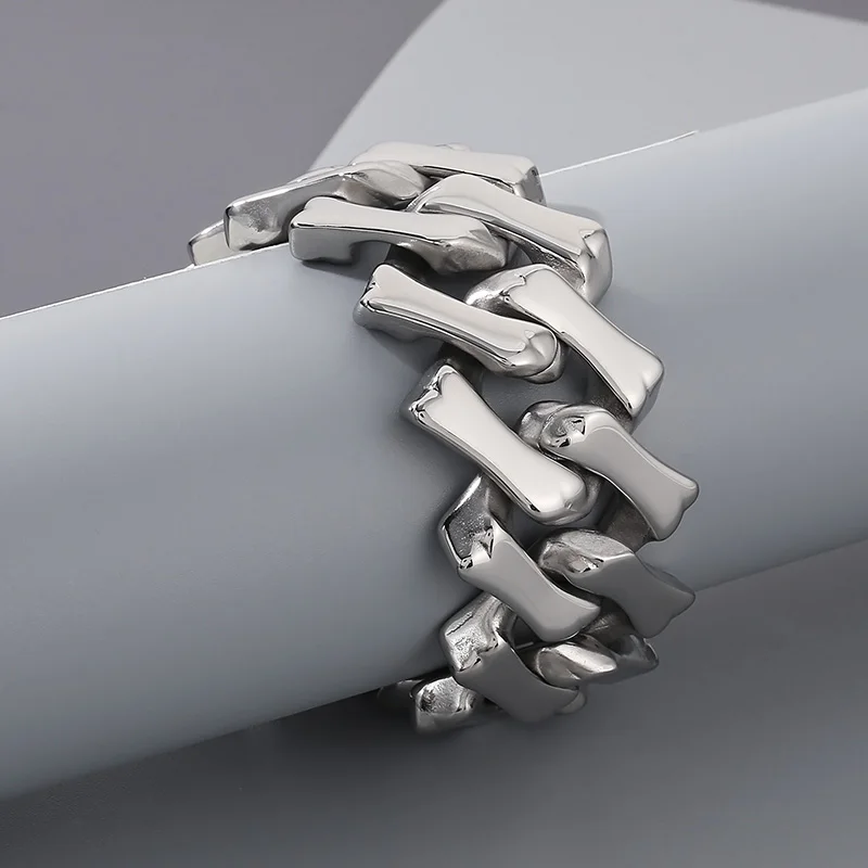 Fongten 20/30mm Square Cuban Chain Bracelet For Women Men 316L Stainless Steel Shiny Chain Men Charm Bracelets Bangle Jewelry