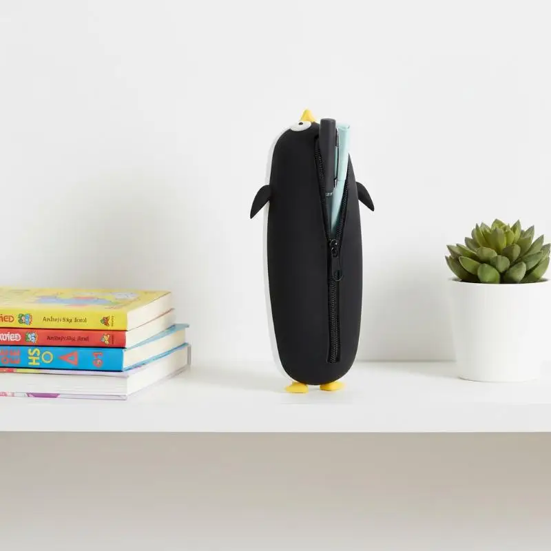 Cute Penguin Shaped Silicone Pencil Case Large Capacity Waterproof Stationery Organizer Bag For Kids Students School Gifts