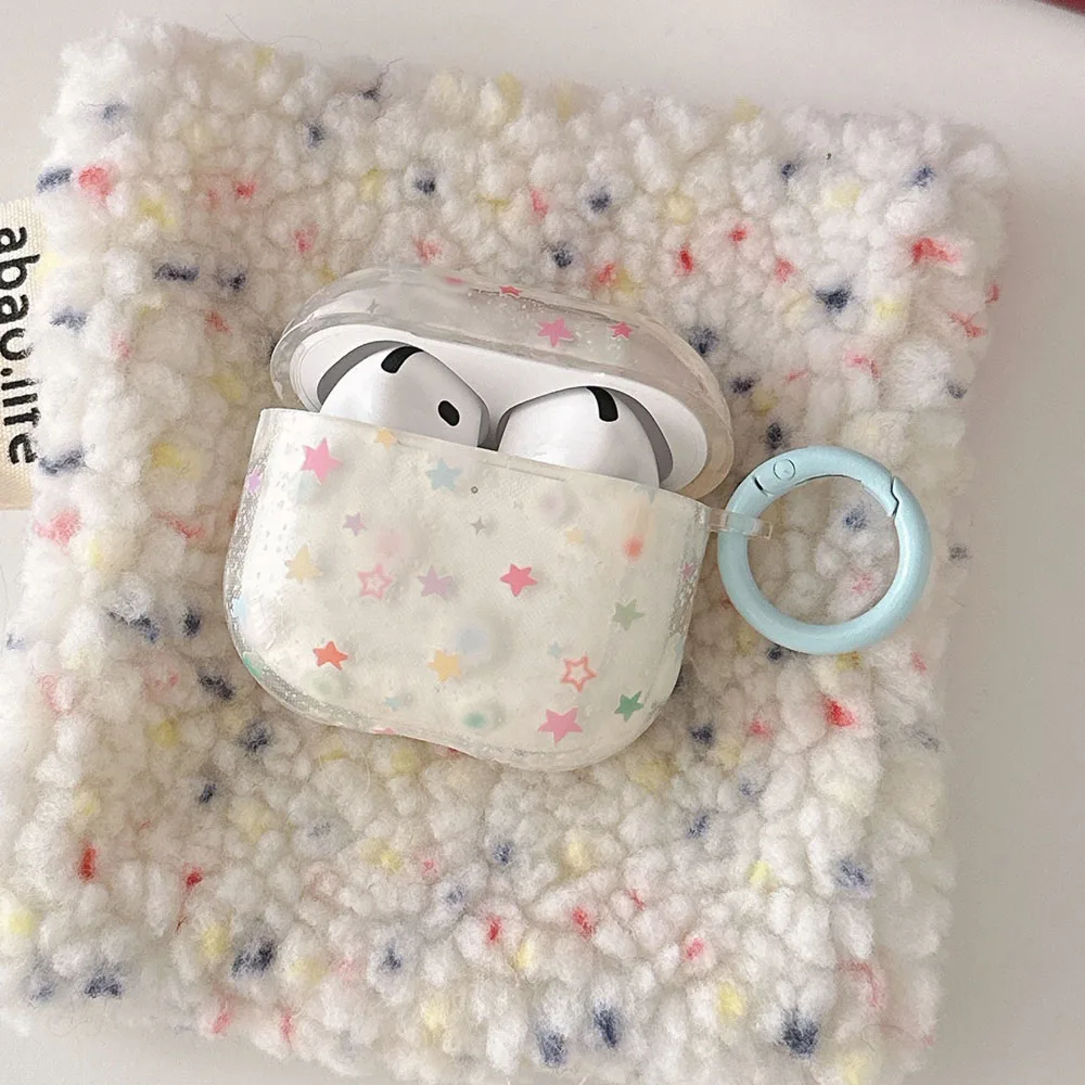 Przezroczyste kolorowe etui z gwiazdami do słuchawek AirPods 4 ANC 2 3 Pro 2nd AirPod Pro2 Miękkie etui ochronne z haczykiem