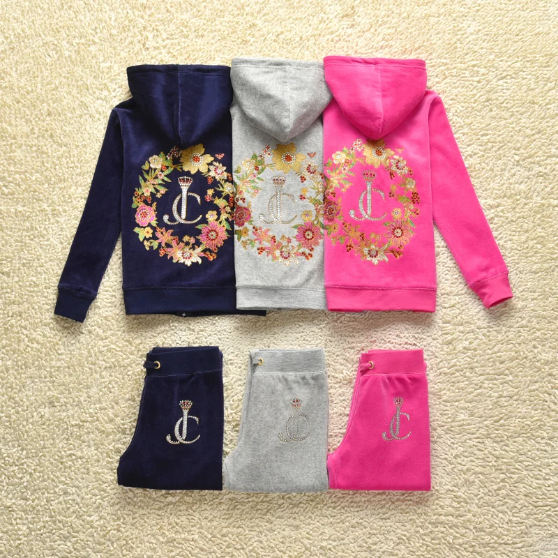 Girls Velvet Tracksuit Fall/Winter Children’s Sweatshirt and Long Pants Two Piece Set Juicy Girls Clothing Set