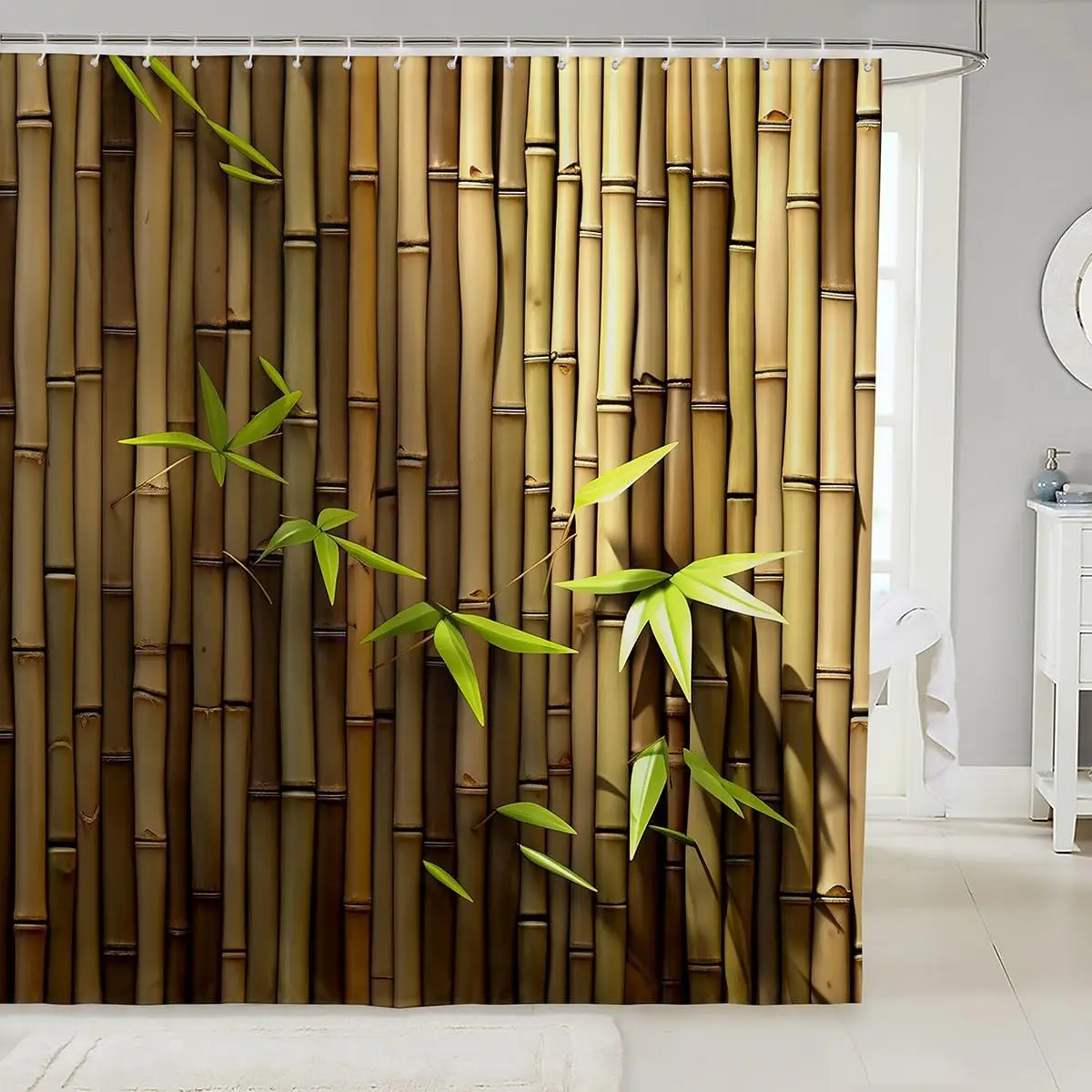 

Realistic Bamboo Forest With Green Leaves Natural Zen Style Decorative Shower Curtain