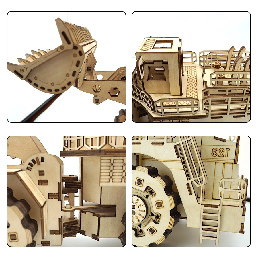 OUZEY 3D Wooden Bulldozer Puzzle, DIY Construction Vehicle Model Kit, Educational Assembly Toy Gift for Kids & Adults