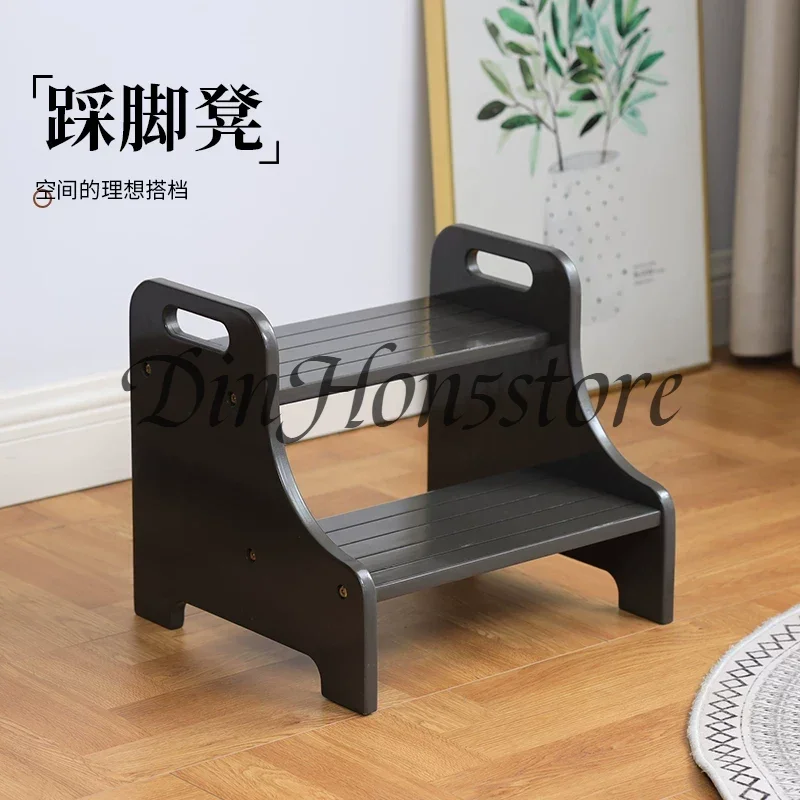 Solid Wood 2-Step Footstool Sturdy Stair Steps for Kitchen Ladder Up To Washer Compact Folding Design Ideal for Home Use