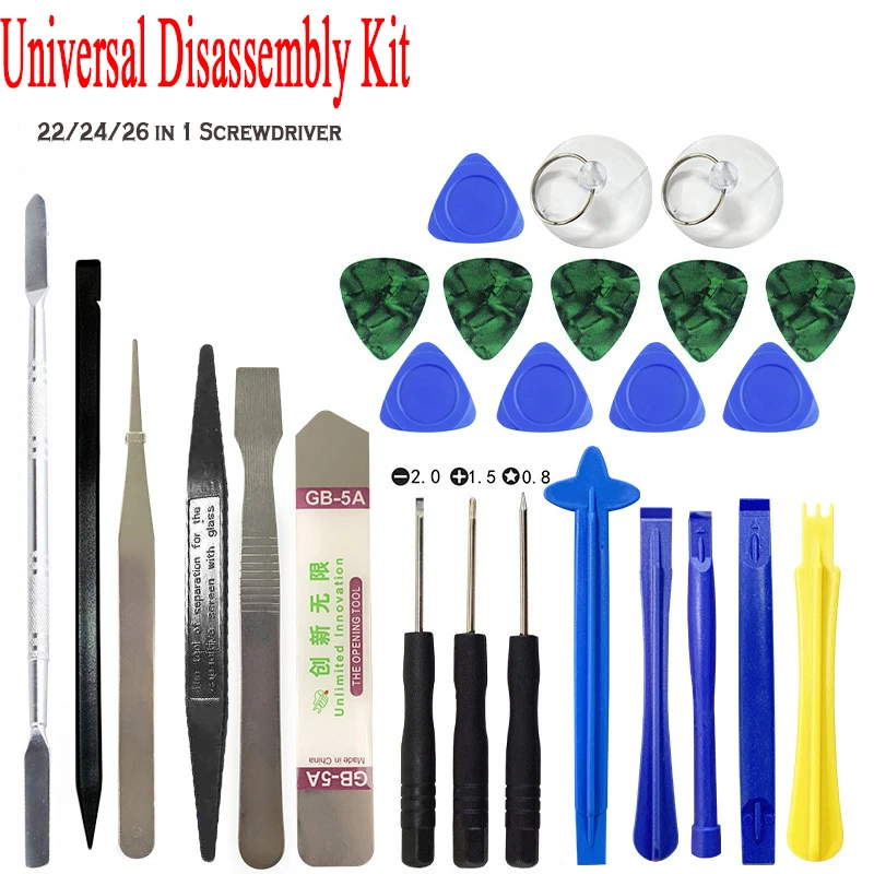 Kit de apertura de pantalla para teléfono móvil, pinzas, destornilladores, desmontaje para iPhone y Samsung, herramienta de reparación, 22/24/26 en 1